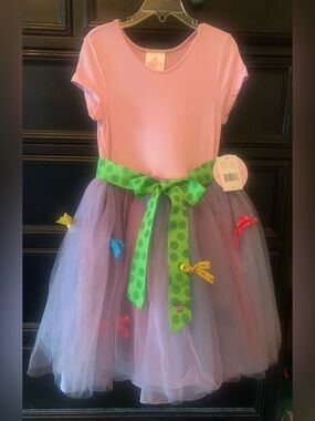 Pink and Purple Tulle Dance Dress with Green Polka Dot Sash